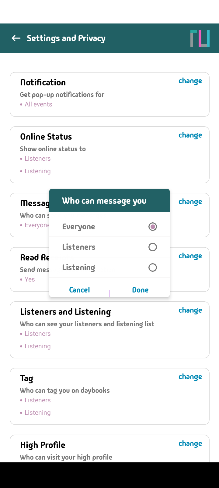 Truuze conversation list and message inbox